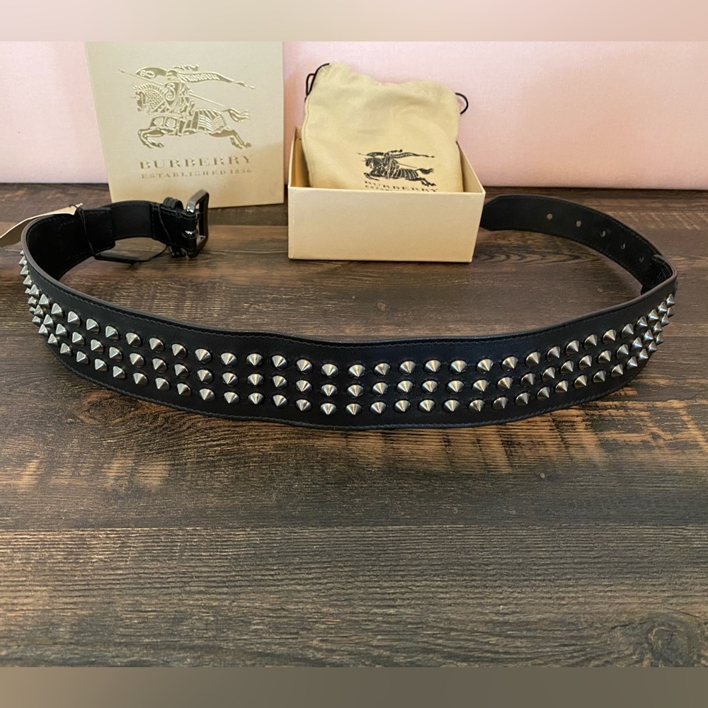 Vintage Burberry black spiked wide waist belt, new with tags